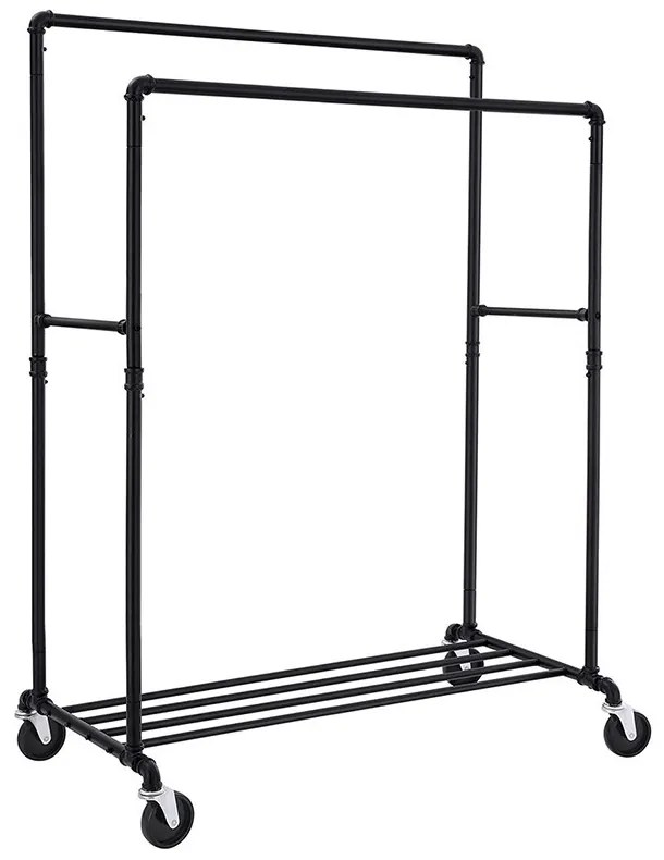 Két ágú gurulós ruhatartó állvány, fekete