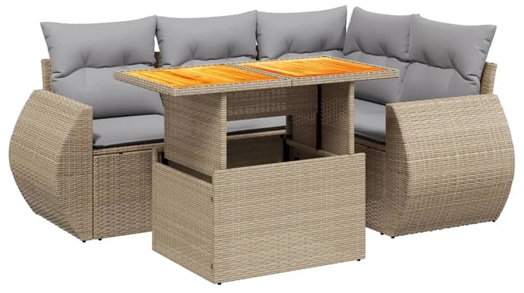 5 részes bézs polyrattan kerti ülőgarnitúra párnákkal