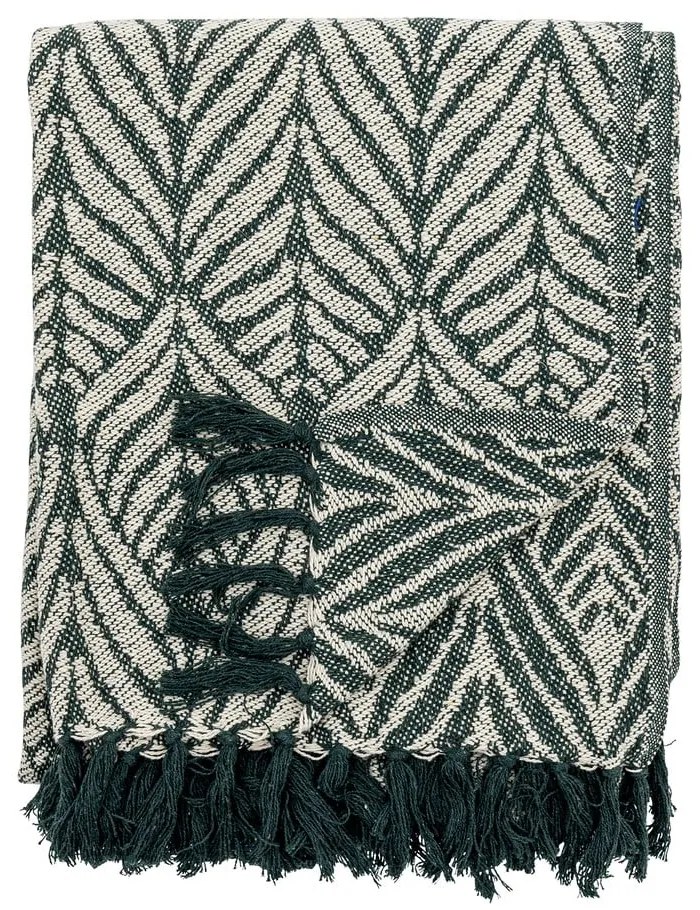 Zöld-bézs újrahasznosított pamut takaró 130x160 cm Ugento – Bloomingville