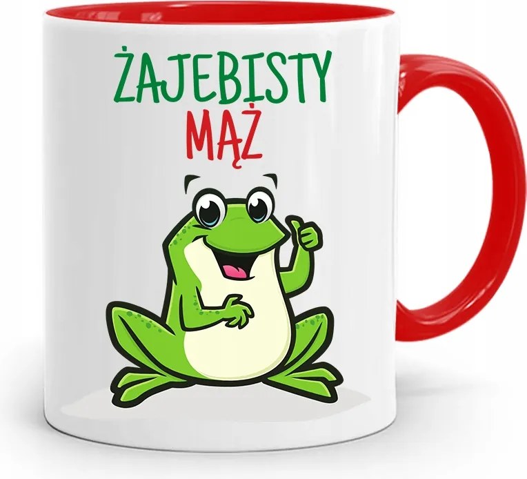 Piros Bögre Ajándék Békás Férjnek, fényképes nyomattal