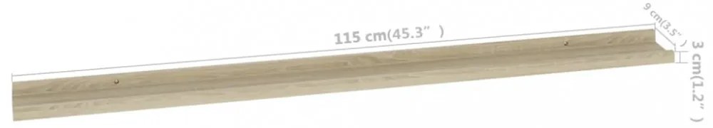2 db sonoma tölgy színű fali polc 115 x 9 x 3 cm