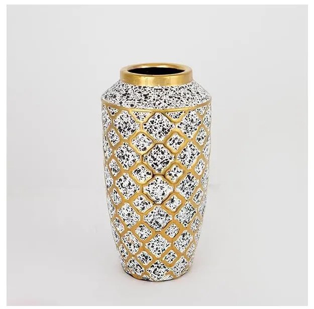 Kerámia váza 25x13 cm fehér/arany/fekete