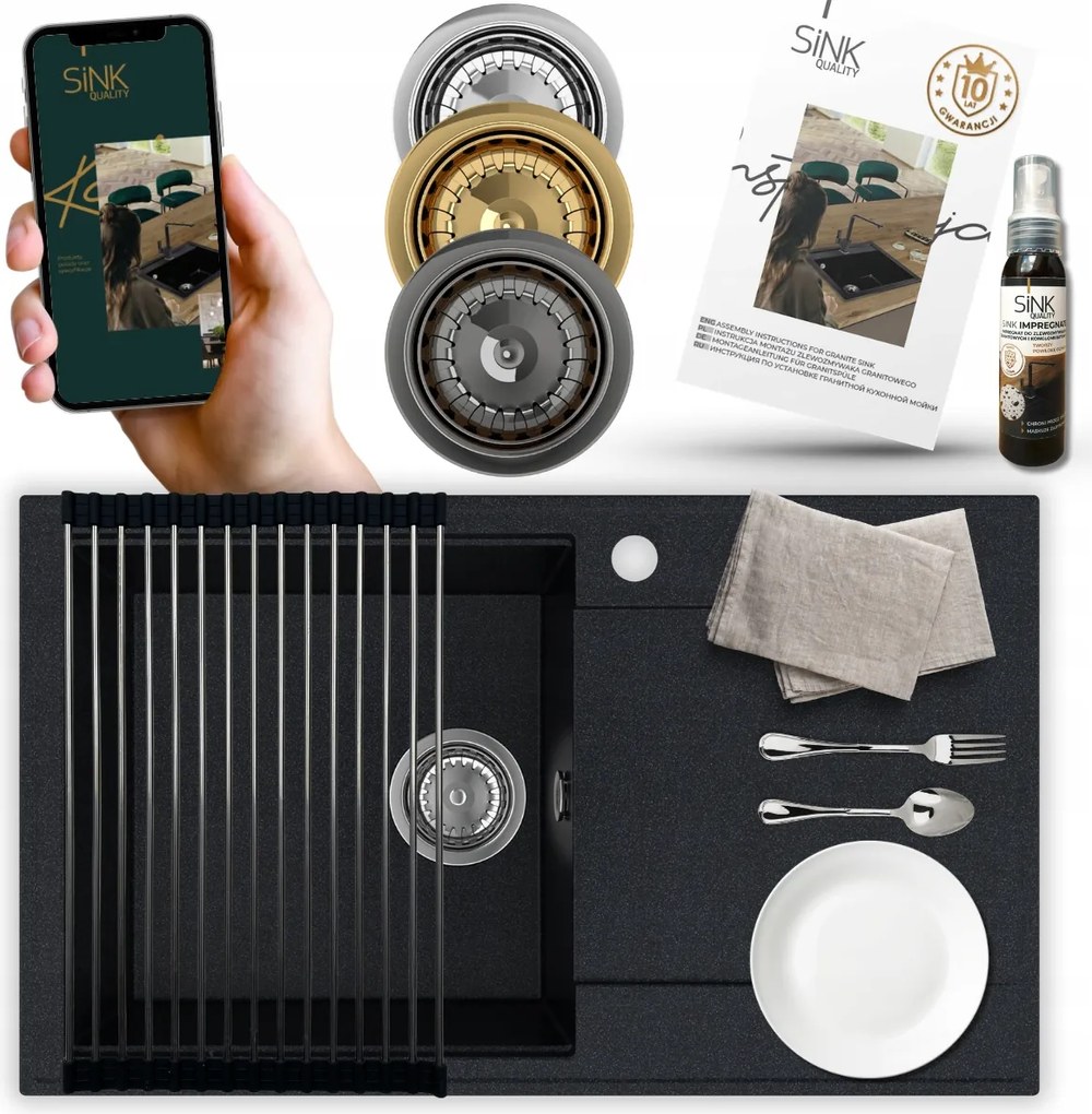 Gránit Mosogató Egykamrás Csepegtető Szivattyú Manuális csepegtető 8in1