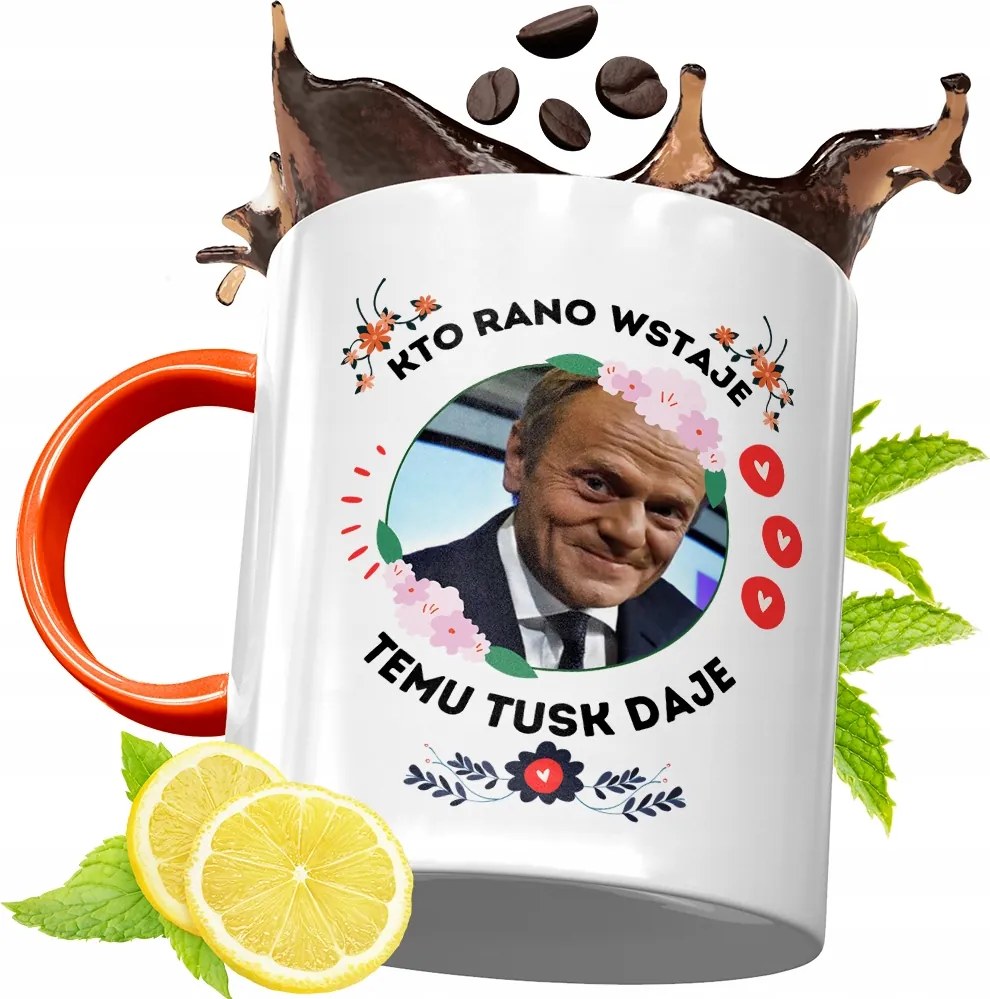 Donald Tusk Narancssárga Bögre Ajándék, fényképes nyomattal