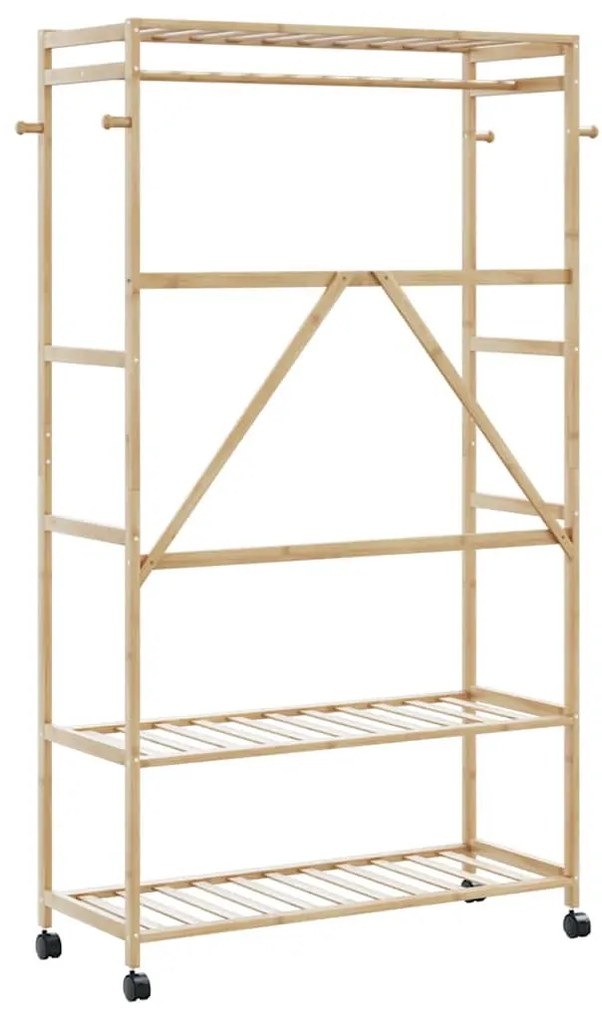 bambusz ruhaállvány polcokkal és kerekekkel 110x40x180 cm