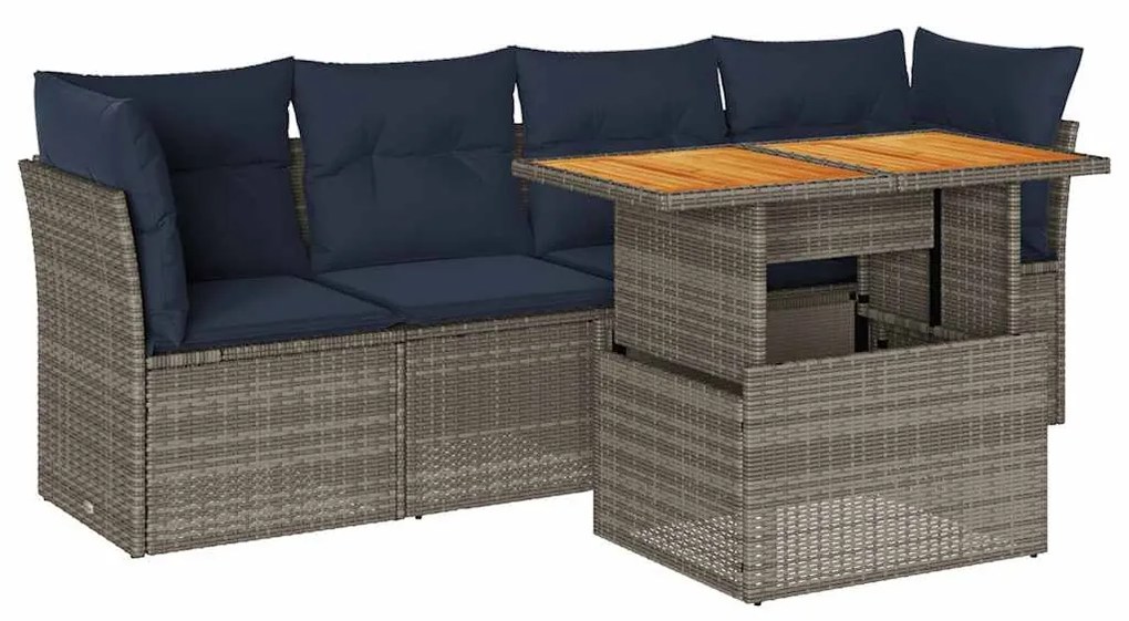 5 részes szürke polyrattan kerti ülőgarnitúra párnákkal