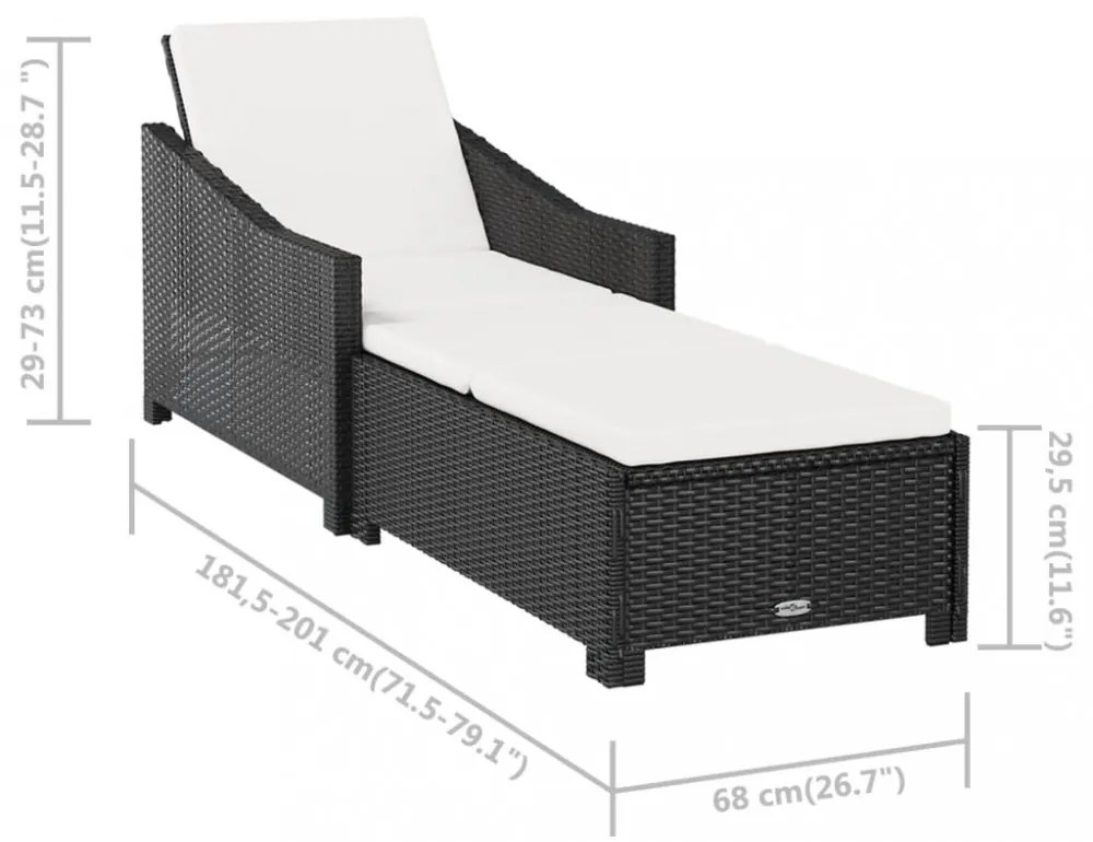 fekete polyrattan napozóágy krémfehér párnával