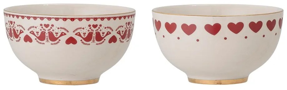 Krémszínű agyagkerámia tálka szett karácsonyi mintával, 2 db-os, 500 ml Jolly – Bloomingville