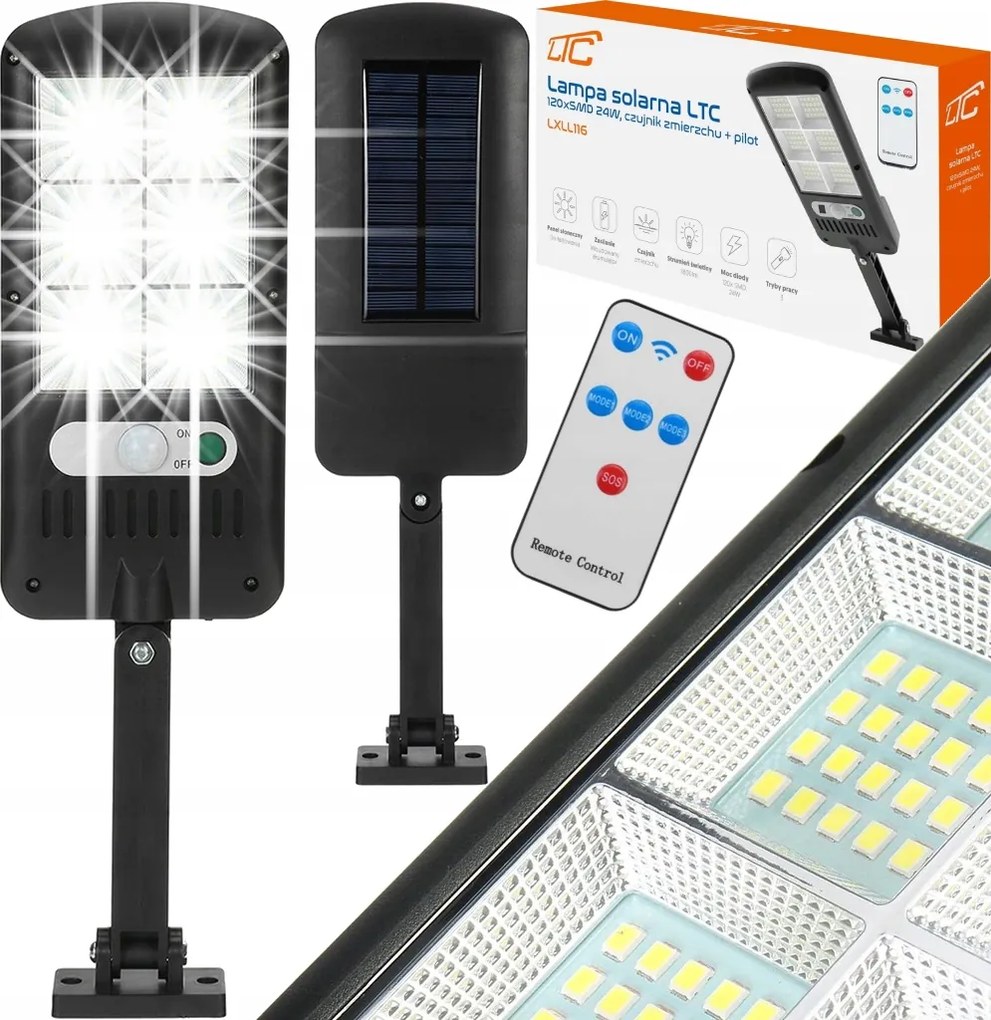 Erős Napelemes Utcai Lámpa 24W Szürkületi Mozgásérzékelő Távirányító