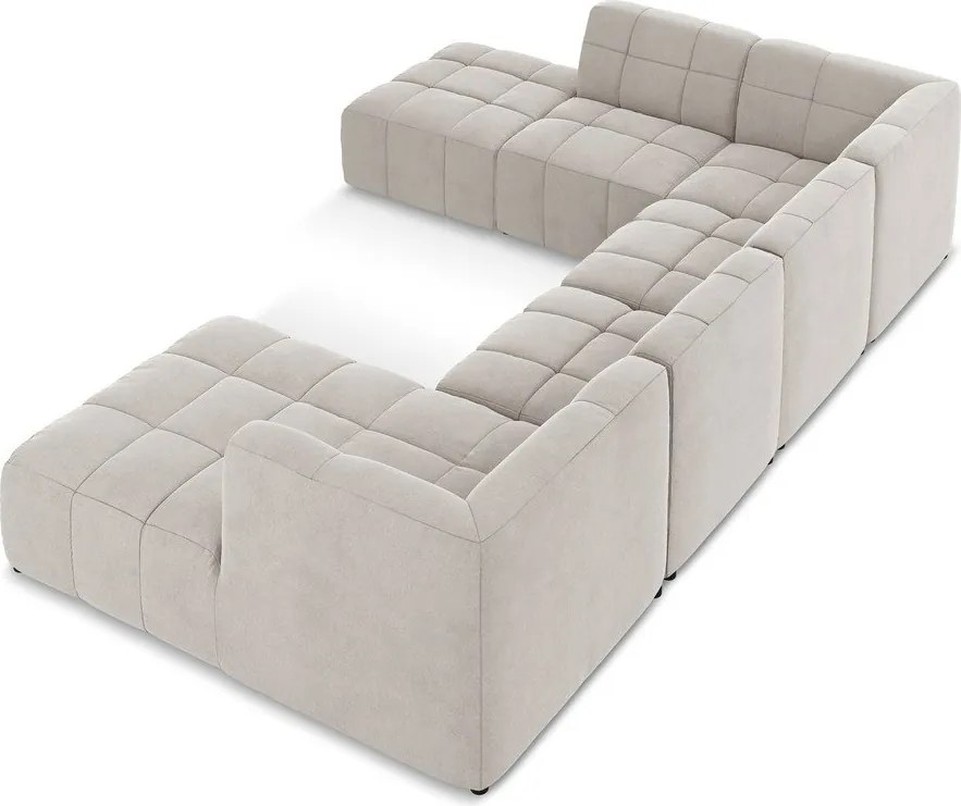 Bézs bársony (U alakú) sarokkanapé Aloha – Makamii