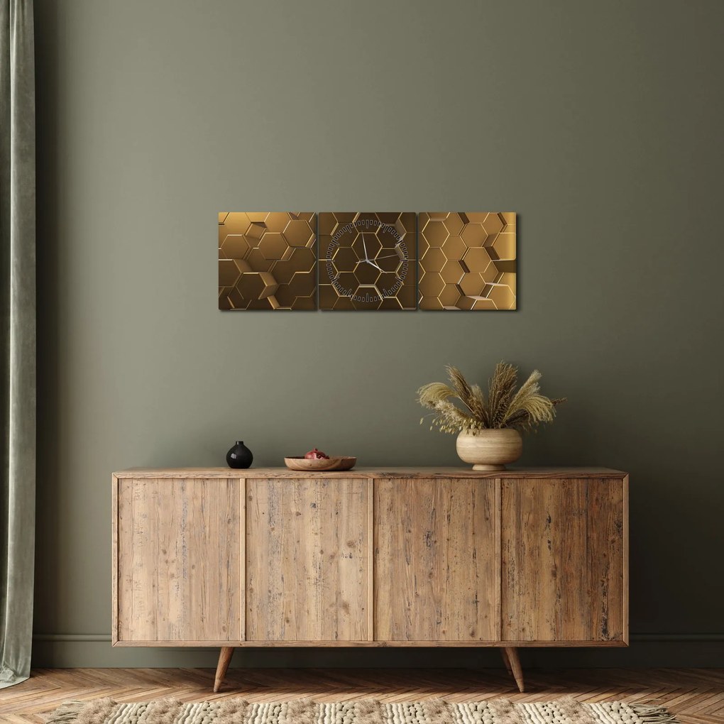 Kép - arany hatszög (órával) (90x30 cm)