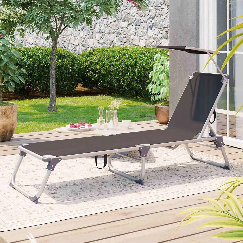 MALIBU kerti napozóágy állítható napellenzővel, 193x55x31cm, szürke SongmicsHome