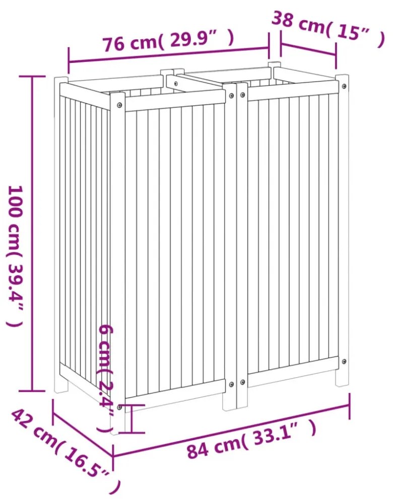 tömör akácfa kerti virágtartó béléssel 84 x 42 x 100 cm