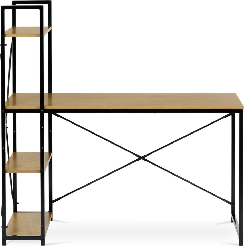 Polcos íróasztal, MDF, tölgy dekor, fekete fém GD-520