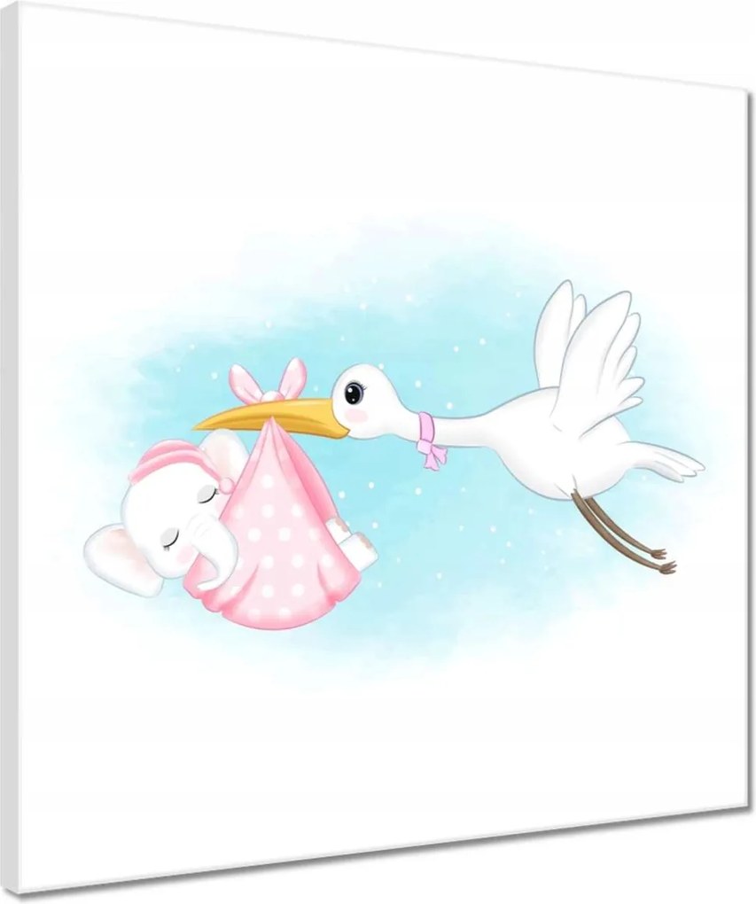 Vászonkép 40x40 Gólya és elefánt A gólya hozza a babát