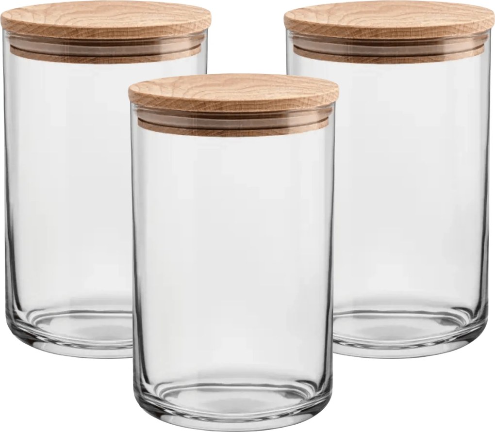 3 Db-os Üvegedény Szett Fa Fedél Élelmiszer Tartály Liszt 15CM