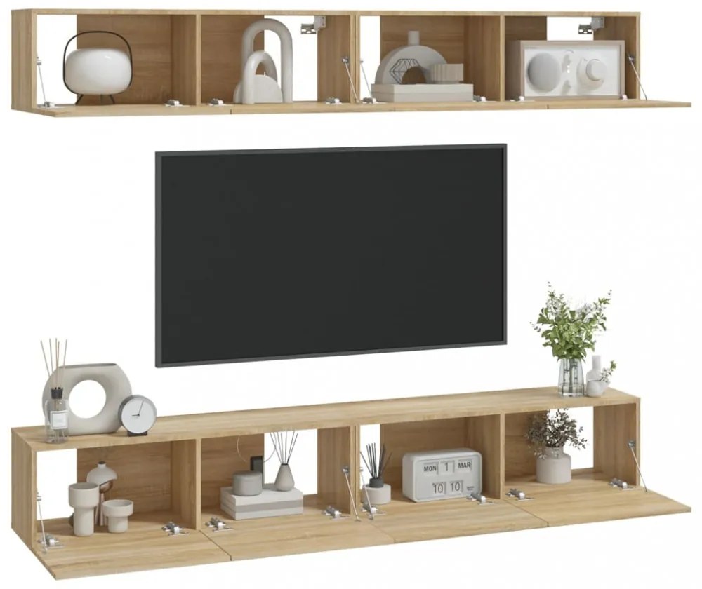4 db sonoma tölgy színű fali TV-szekrény 100 x 30 x 30 cm
