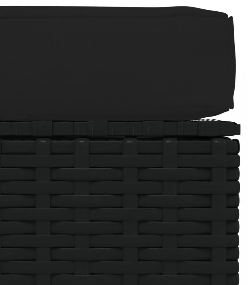 fekete polyrattan kerti lábtartó párnával 70 x 70 x 30 cm