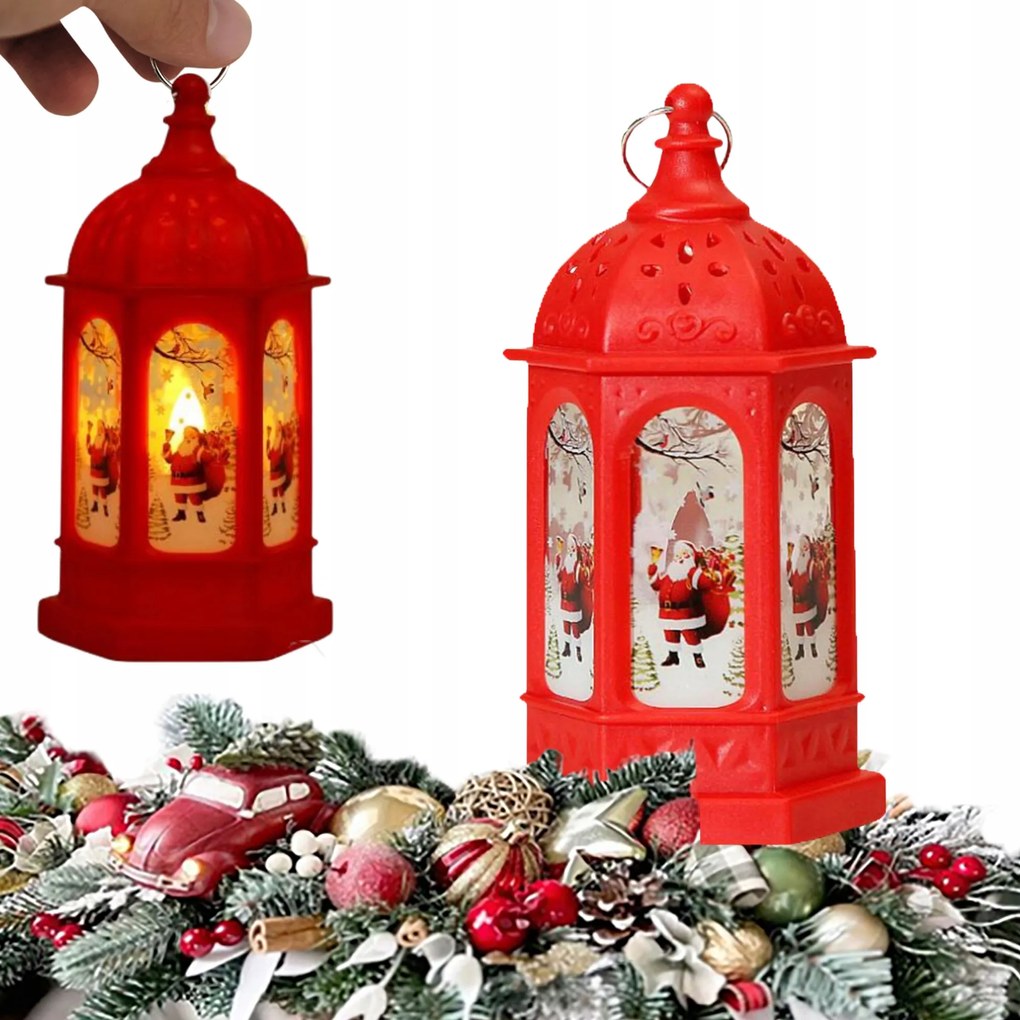 Karácsonyi Zseblámpa Lampion Led Ólomüveg Lámpa Dekoratív Lámpa Dekoráció