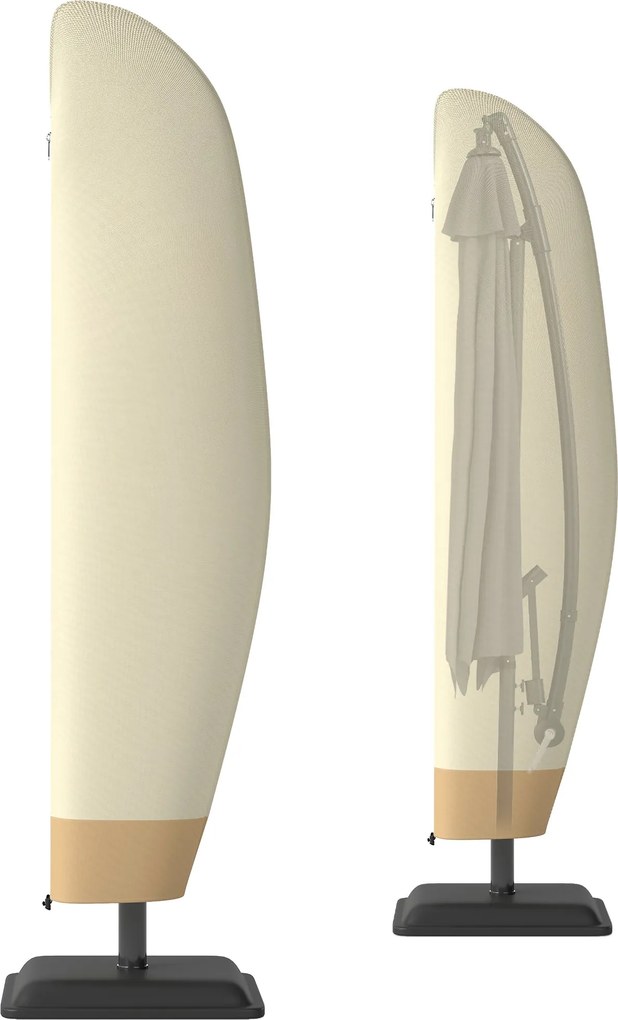 Outsunny Parasol Takaró Ø 400 cm Vízálló, Időjárásálló Parasol Takaró Cipzárral és Zsinórral Oxford Anyag UV-álló 220 × 56 cm Beigében | Aosom