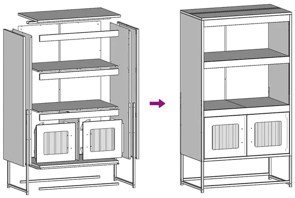Highboard Mustársárga 68x39x123 cm Acél