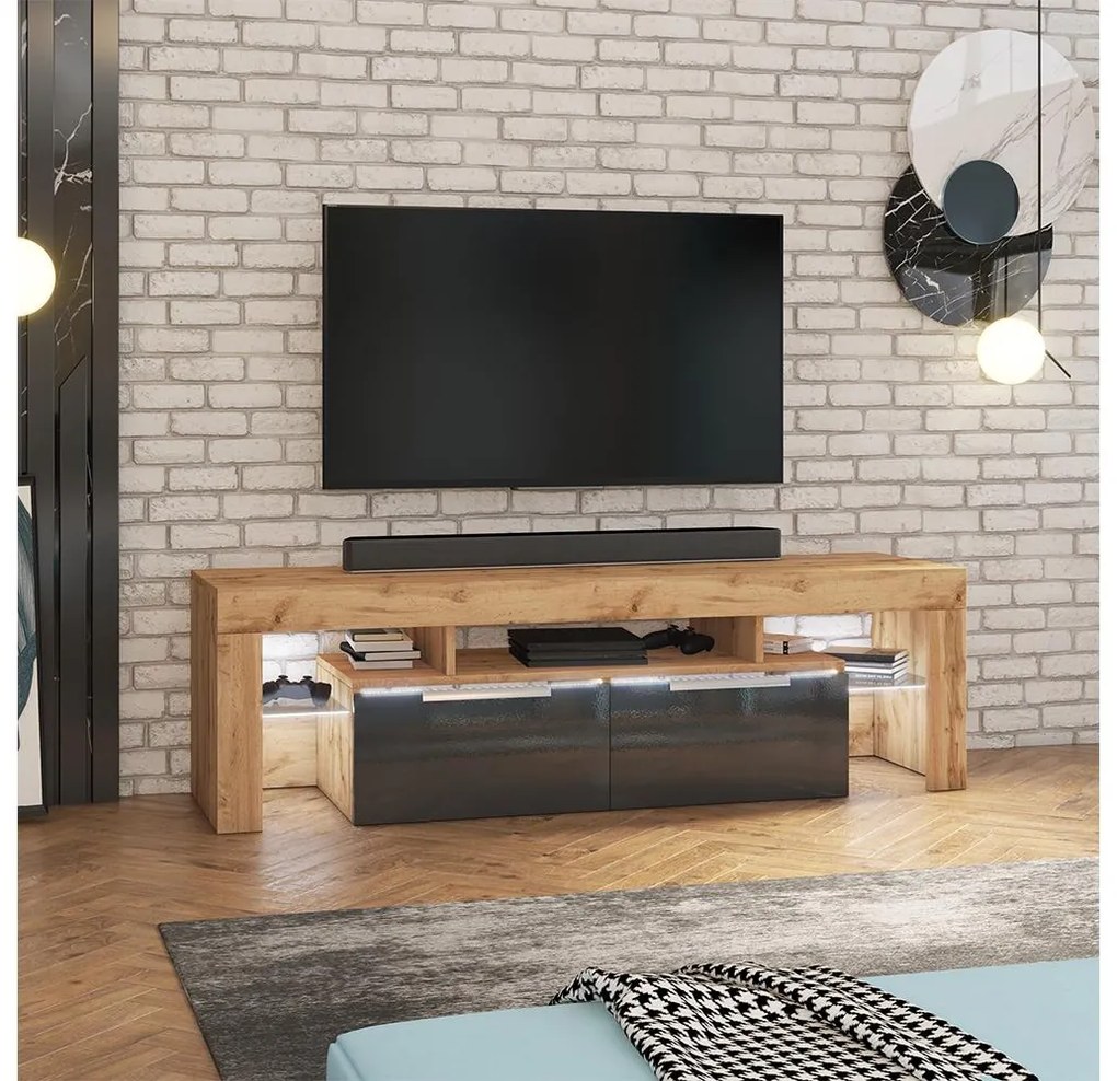 Tv szekrény/asztal Vulcano (lancester tölgy + fekete). 1098696
