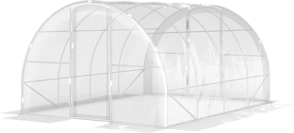 Outsunny 4x3x2m Alagút Üvegház 2 Ajtóval PE 150g/m² Lefedéssel, Galvanizált Acél Kerettel és Ívelt Tetővel Növények és Virágok Neveléséhez | Aosom