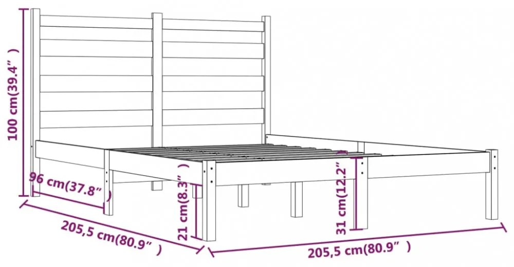 fehér tömör fenyőfa ágykeret 200 x 200 cm