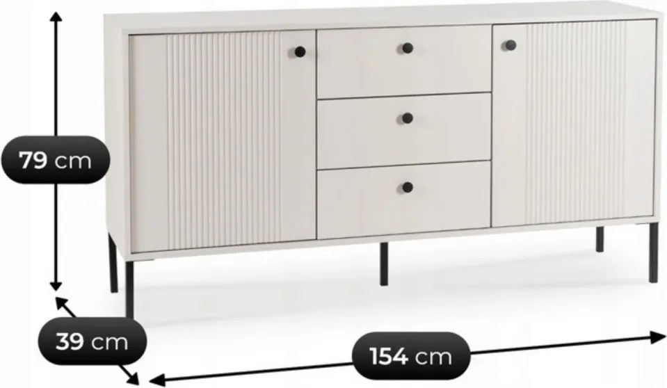 Kétajtós komód fiókokkal 154 cm kasmír színben bordázott fronttal – SOFT