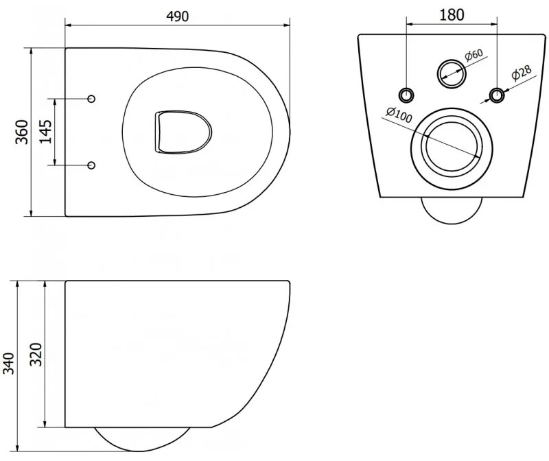 Mexen Lena, falra akasztható wc csésze 490x360x340 mm, Perem nélküli Tornado + duroplast wc ülőke, matt fekete, 30221085T