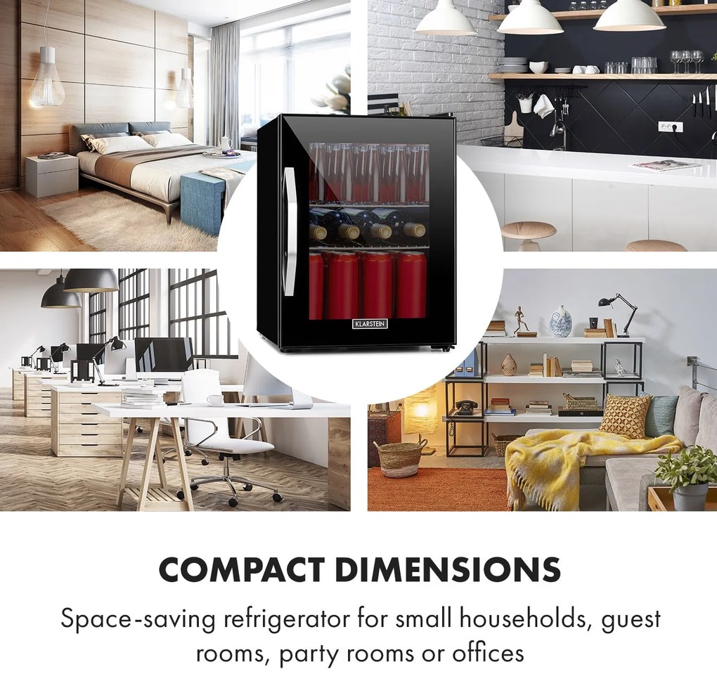 Klarstein Beersafe M Onyx, hűtőszekrény, C energiahatékonysági osztály, LED, 2 fém rács, üvegajtó