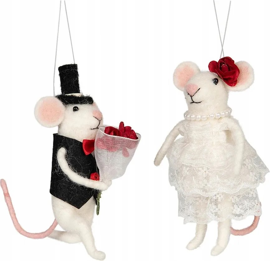 Karácsonyfa Bombák Medálok Egér Gyapjú Ifjú Pár Szett 2 db-os