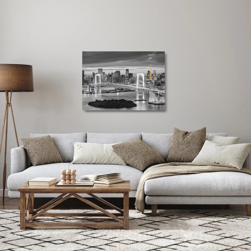 Üveg kép - A nagyváros a sárga toronnyal (70x50 cm)