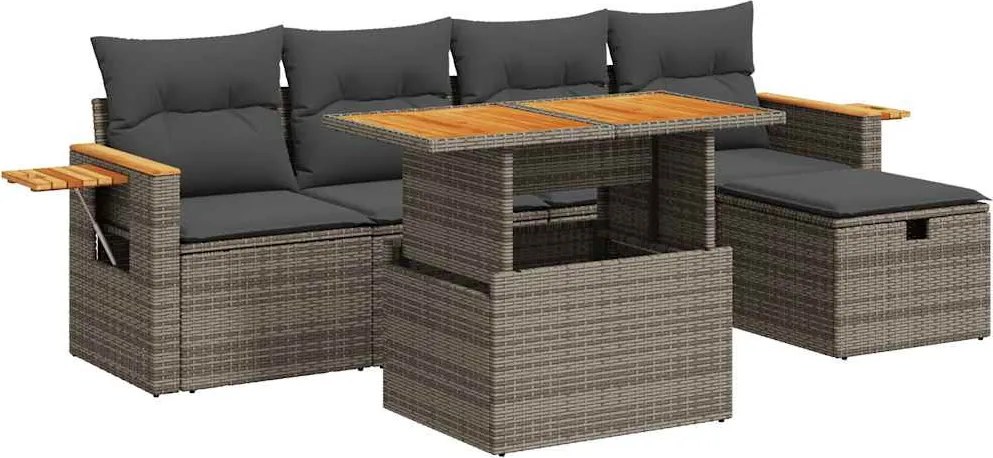 vidaXL 6 részes szürke polyrattan kerti ülőgarnitúra párnákkal