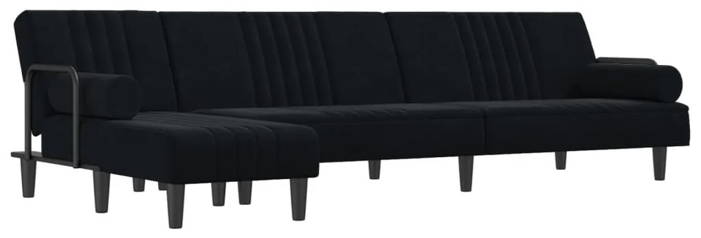 fekete L-alakú bársony kanapéágy 260x140x70 cm