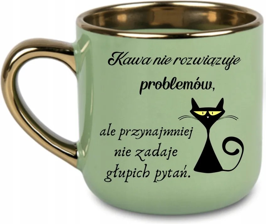 Elegáns bögre „a kávé nem oldja meg a problémákat” macska, humor 400 Zöld