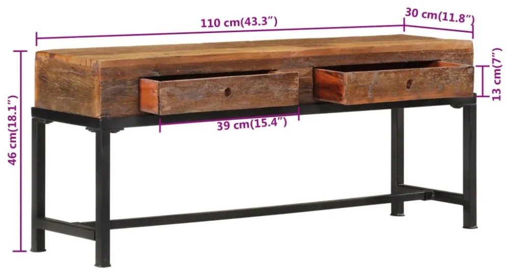 tömör újrahasznosított fa TV-szekrény 110 x 30 x 46 cm