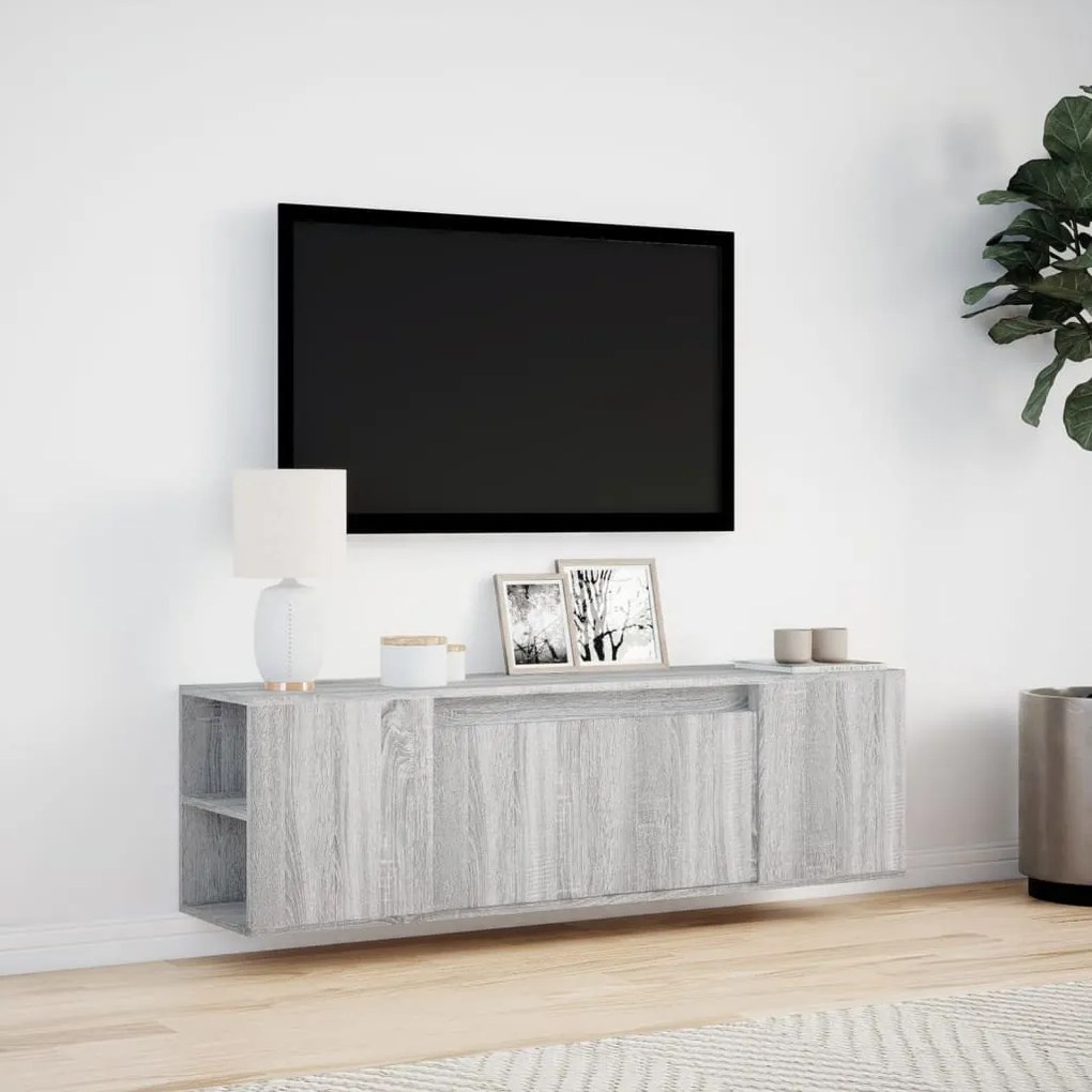 szürke sonoma színű fali TV-szekrény LED-del 135x31x39,5 cm