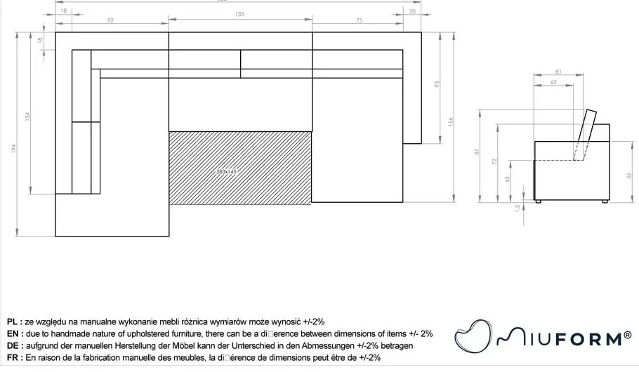 Antracitszürke kordbársony kinyitható sarokkanapé (bal oldali-U alakú) Brave Dave – Miuform