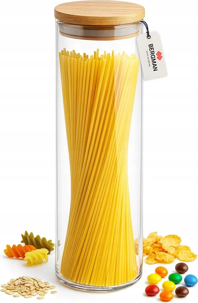 Üveg Tartály Spagetti Tészta Élelmiszer Magas Bergman 30cm 1500ml