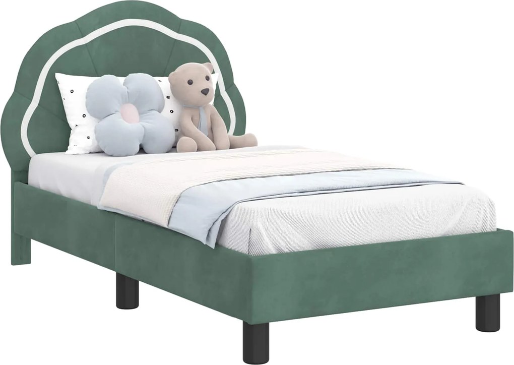 vidaXL Gyerekágy keret fejtámlával Tengeri Zöld 70 x 140 cm Bársony
