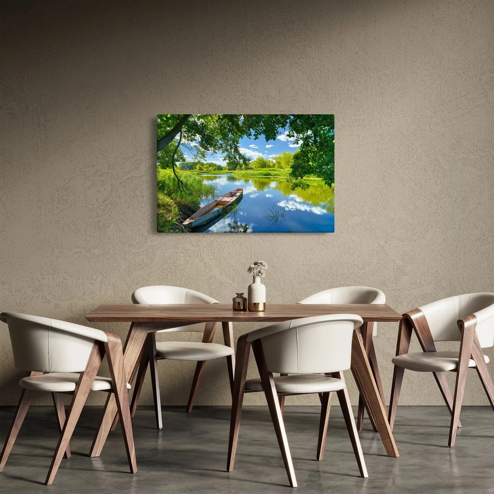 Egy nyári folyó képe hajóval (90x60 cm)