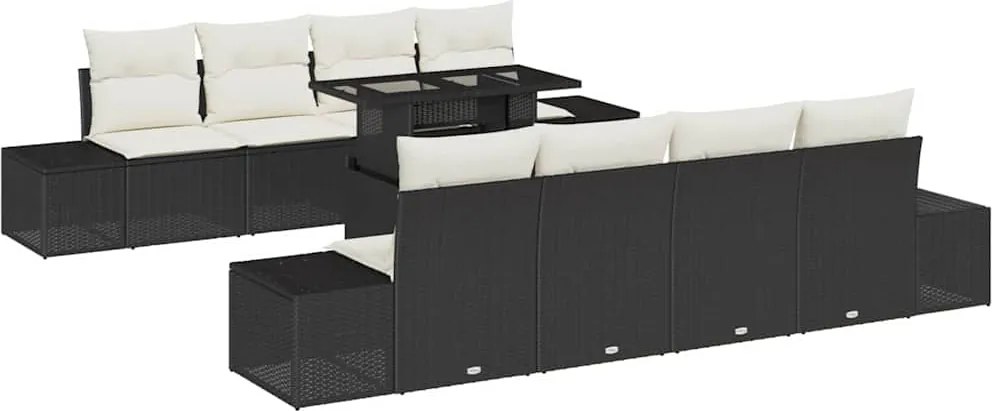 vidaXL Kerti Kanapé Szett párnával 9 pcs Fekete és Krém polirattan