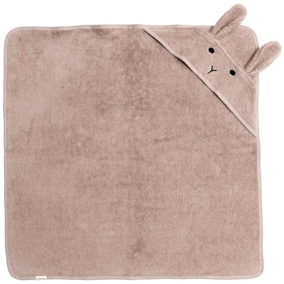 Rózsaszíes barna pamut kapucnis gyerek törölköző 75x75 cm Rabbit – Kindsgut