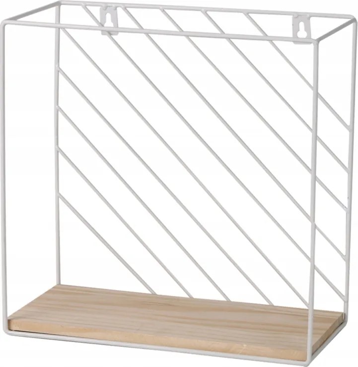 Fali polc, négyzet alakú, 28 x 28 x 14 cm, fém, fa, fehér