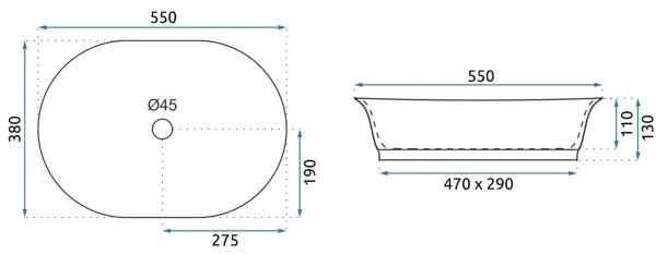 REA-U3305 - Munkalapra szerelhető mosdó WILMA RUSTIC 38x55 cm kerámia/rézszínű