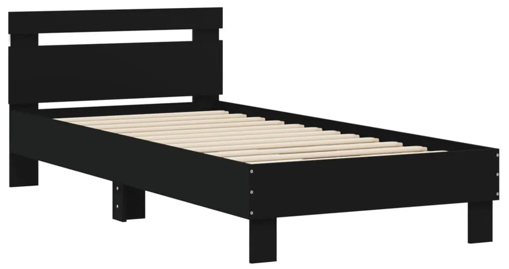 fekete ágykeret fejtámlával és LED-világítással 90 x 190 cm