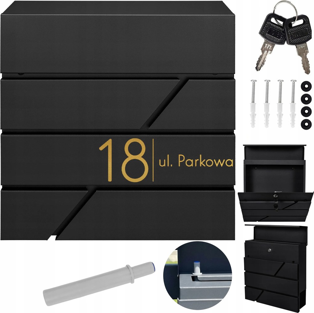 Modern Postaláda Fekete Arany Mintás