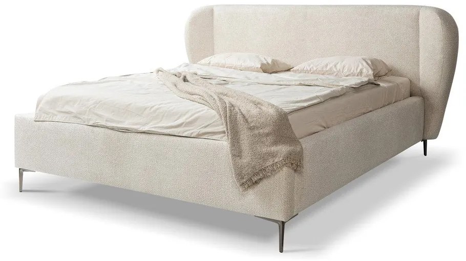 Bézs kárpitozott franciaágy ágyráccsal 180x200 cm Makana – Makamii