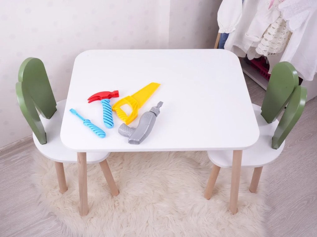Gyerekasztal székekkel Bunny Two Chair Set - Green, White